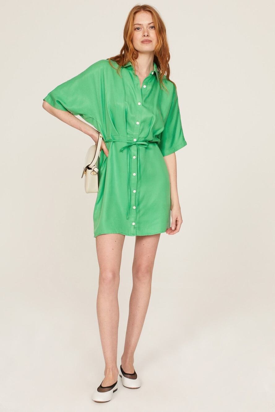 THAKOON COLLECTIVE Green Twill Short Sleeve Shirt Button Front Mini Dress Size 6